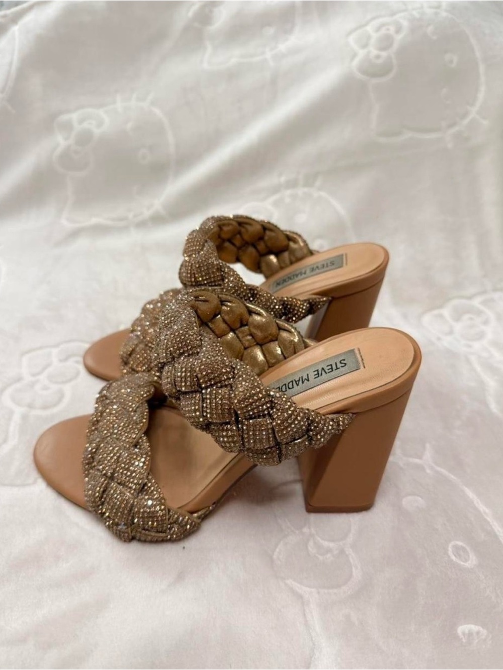 Steve Madden Gold Rhinestone Braided Block Heels